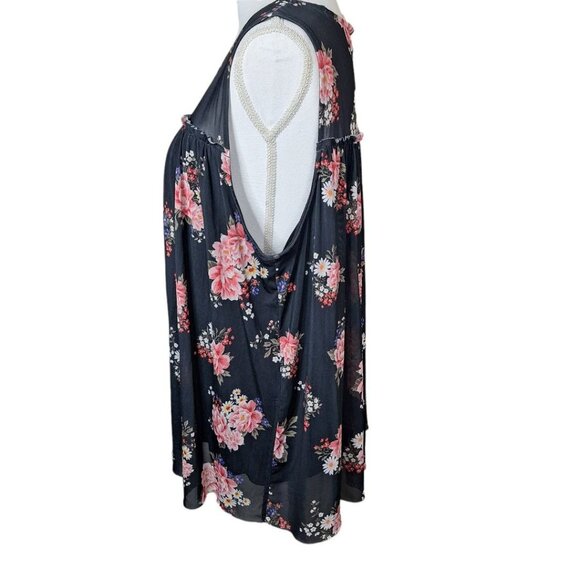 Bobbie‎ Brooks Sleeveless Black Floral Womens Plus 1X Sheer Layers Lightweight - Picture 3 of 7